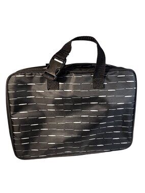 Thirty One Black Starlite Stripes Makeup Organizer Bag Deluxe Handles Pocket Zip
